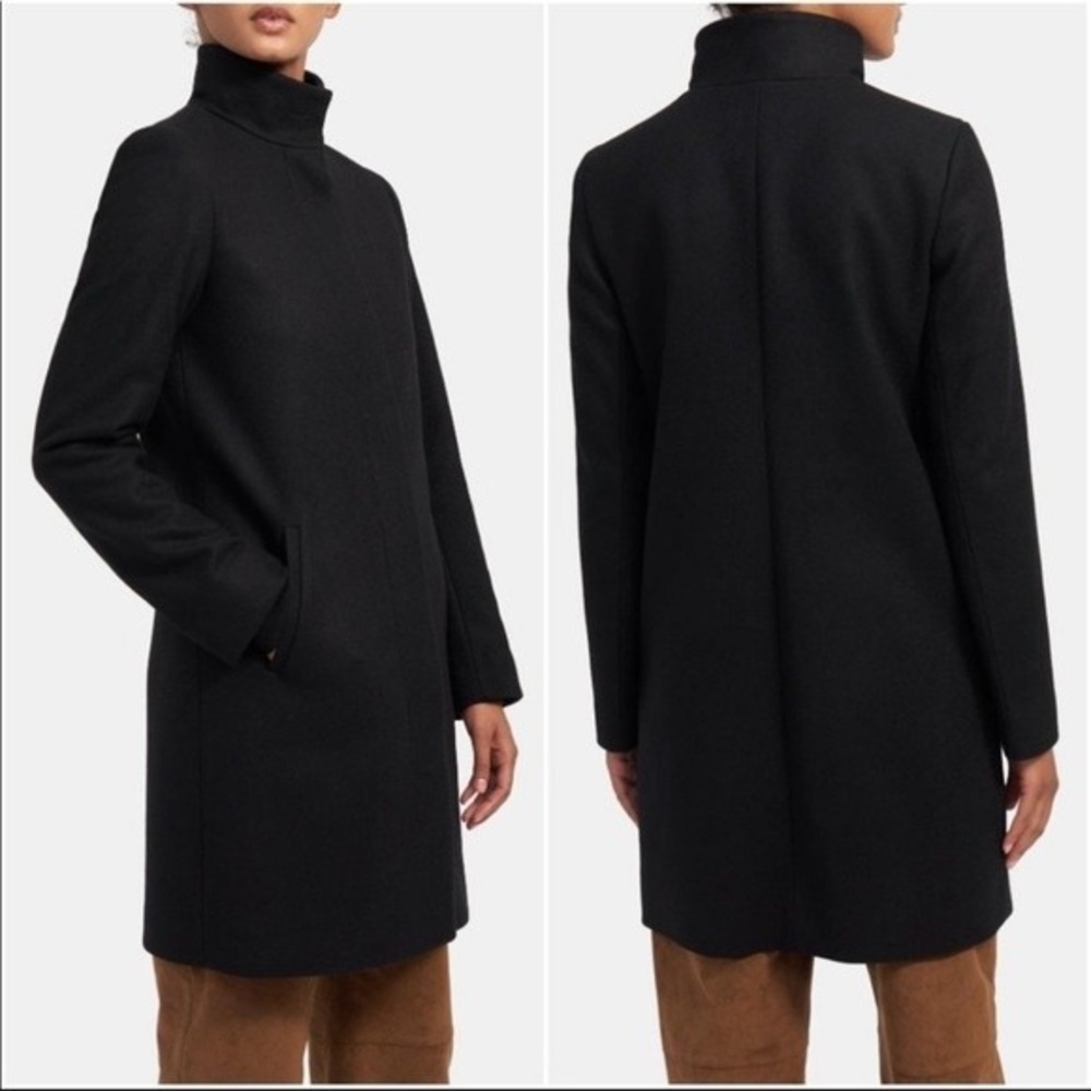 Theory Pea Coat Layti High Collar Wool Cashmere Blend Coat Black Size Small